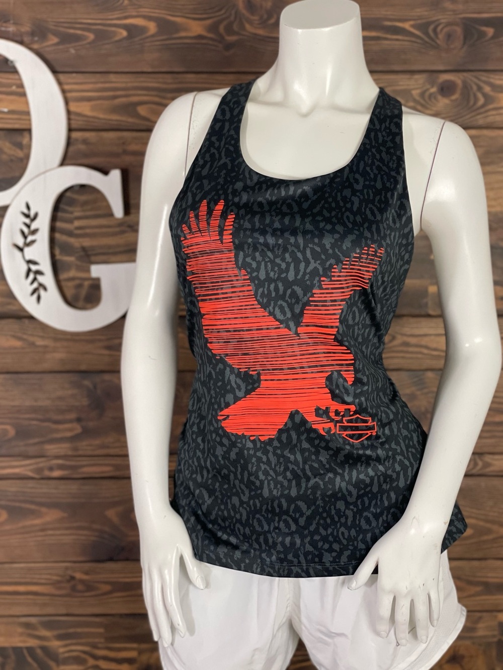 Harley Davidson |‎ Lattice Back Racerback Tank Top Eagle Graphic Leopard Print